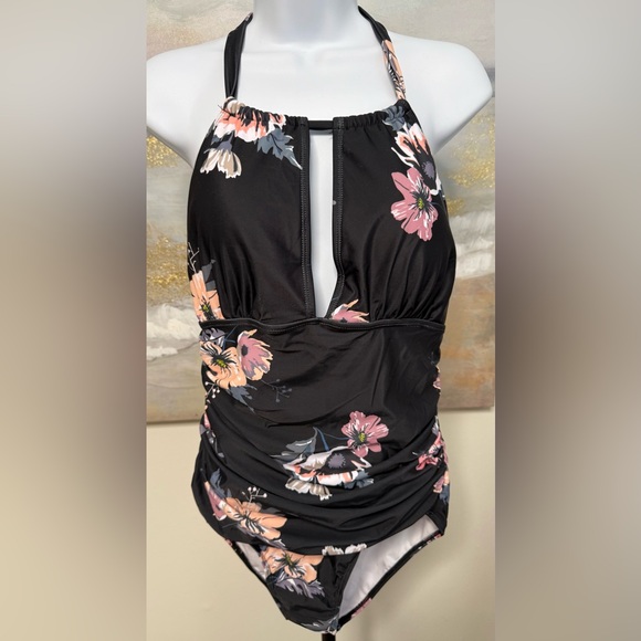 🥳🥳2 FOR 1 Charmo Ruffle UPF Maternity Suit Cutout Ruched & Black Flowered, L - Picture 4 of 16